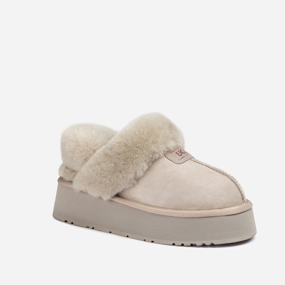 OZWEAR UGG Coquette Platform Slipper (Elastic Logo & Wool Strap) (Detachable Feature)