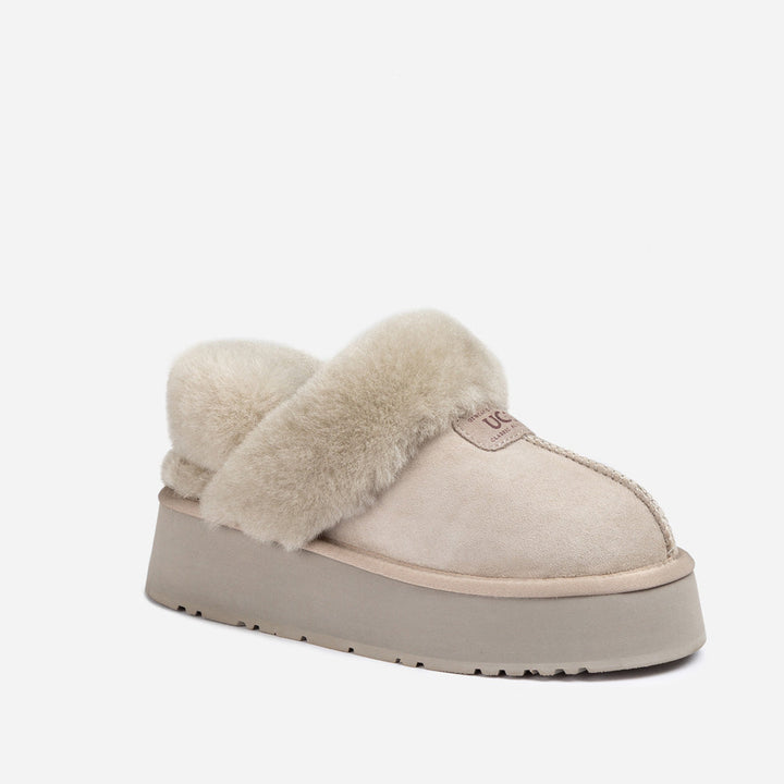 OZWEAR UGG Coquette Platform Slipper (Elastic Logo & Wool Strap) (Detachable Feature)