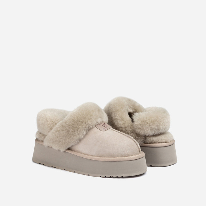 OZWEAR UGG Coquette Platform Slipper (Elastic Logo & Wool Strap) (Detachable Feature)