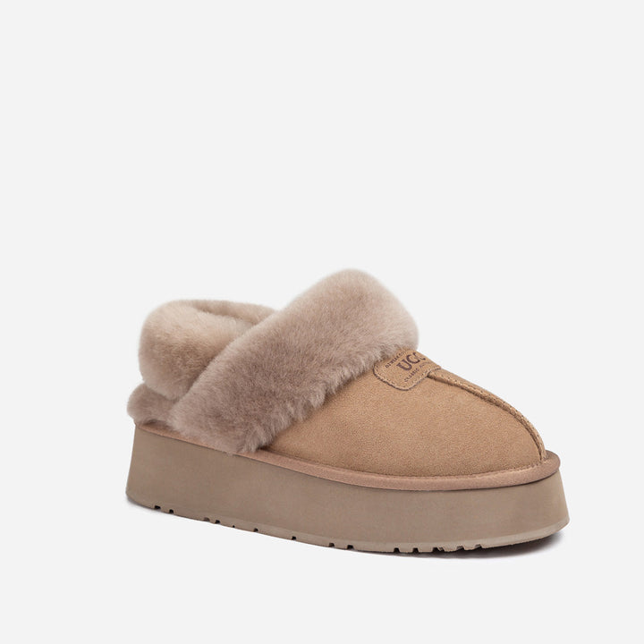 OZWEAR UGG Coquette Platform Slipper (Elastic Logo & Wool Strap) (Detachable Feature)