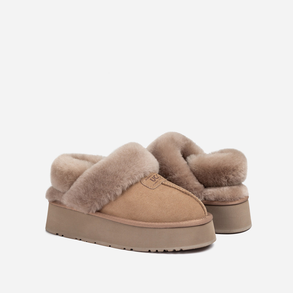 OZWEAR UGG Coquette Platform Slipper (Elastic Logo & Wool Strap) (Detachable Feature)