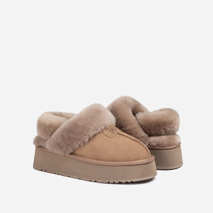 OZWEAR UGG Coquette Platform Slipper (Elastic Logo & Wool Strap) (Detachable Feature)