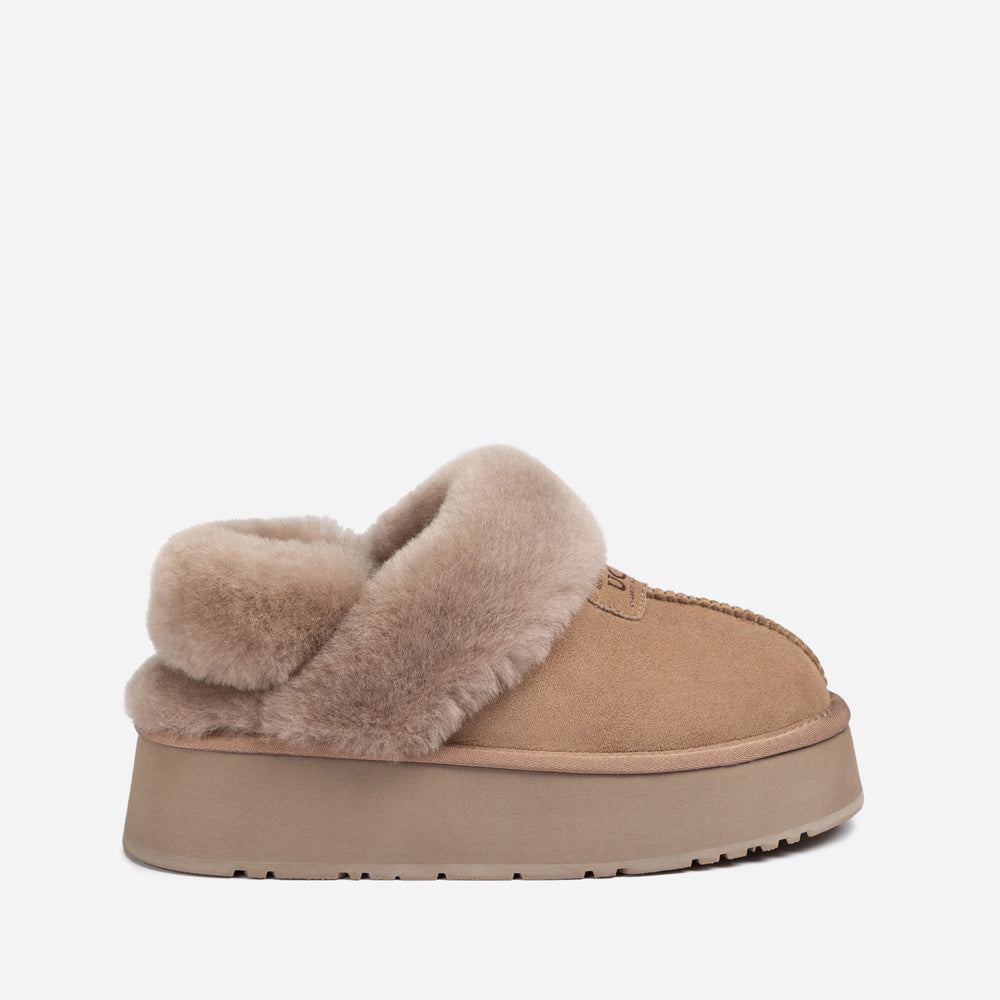OZWEAR UGG Coquette Platform Slipper (Elastic Logo & Wool Strap) (Detachable Feature)