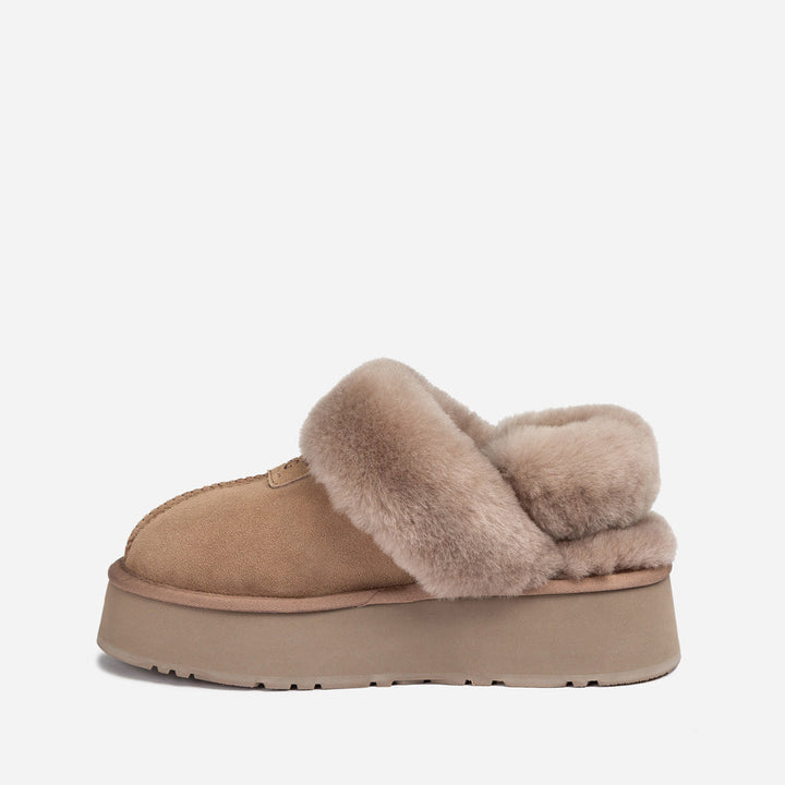 OZWEAR UGG Coquette Platform Slipper (Elastic Logo & Wool Strap) (Detachable Feature)