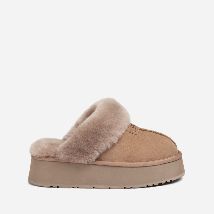 OZWEAR UGG Coquette Platform Slipper (Elastic Logo & Wool Strap) (Detachable Feature)