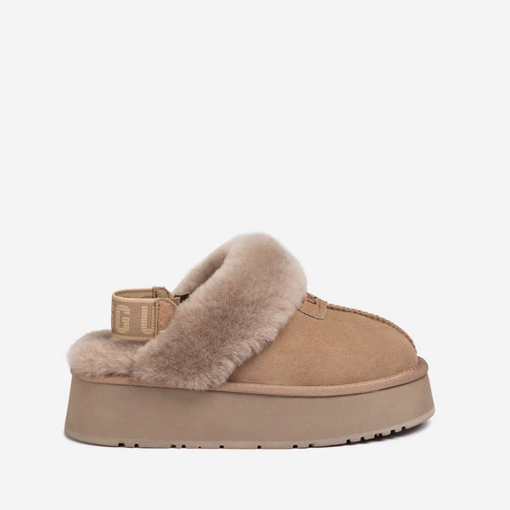 OZWEAR UGG Coquette Platform Slipper (Elastic Logo & Wool Strap) (Detachable Feature)