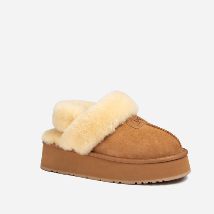 OZWEAR UGG Coquette Platform Slipper (Elastic Logo & Wool Strap) (Detachable Feature)