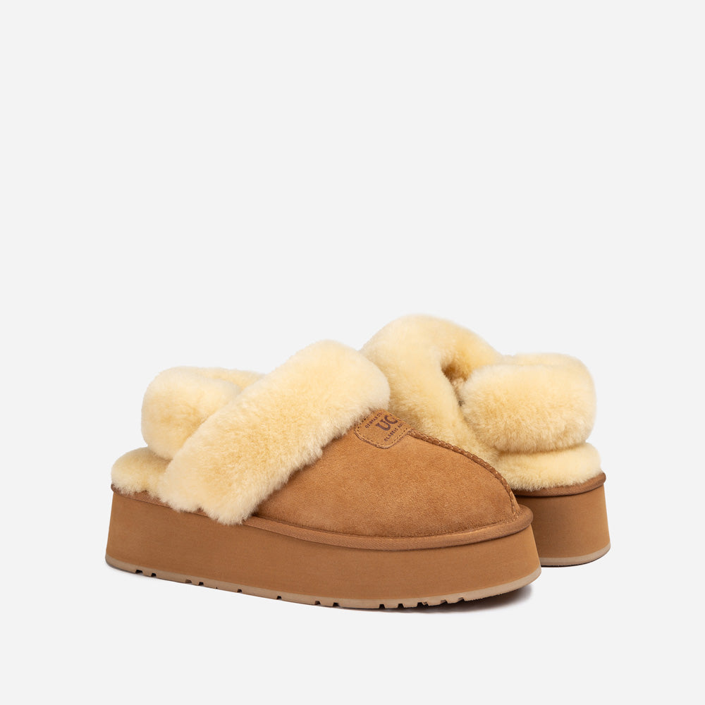 OZWEAR UGG Coquette Platform Slipper (Elastic Logo & Wool Strap) (Detachable Feature)