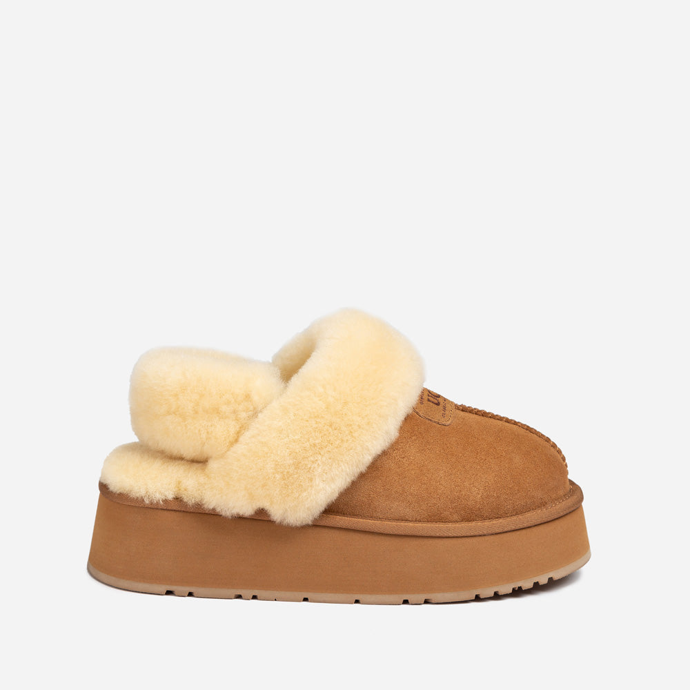 OZWEAR UGG Coquette Platform Slipper (Elastic Logo & Wool Strap) (Detachable Feature)