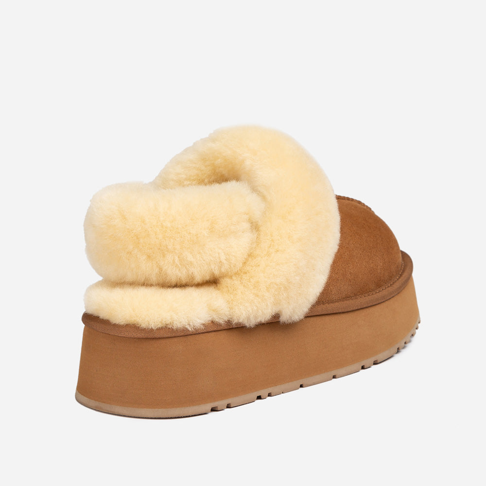 OZWEAR UGG Coquette Platform Slipper (Elastic Logo & Wool Strap) (Detachable Feature)