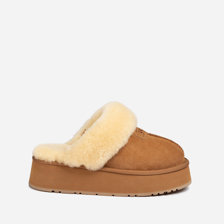 OZWEAR UGG Coquette Platform Slipper (Elastic Logo & Wool Strap) (Detachable Feature)