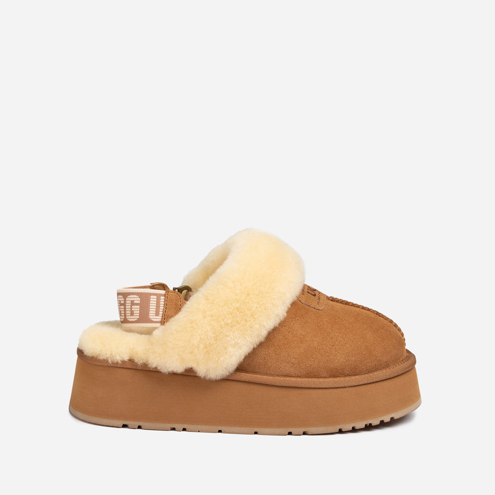 OZWEAR UGG Coquette Platform Slipper (Elastic Logo & Wool Strap) (Detachable Feature)