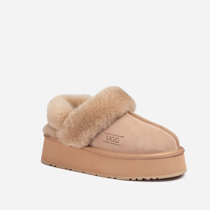 OZWEAR UGG Platform Slipper (Elastic Logo & Wool Strap) 4.5cm (Detachable Feature)(Water Resistant)