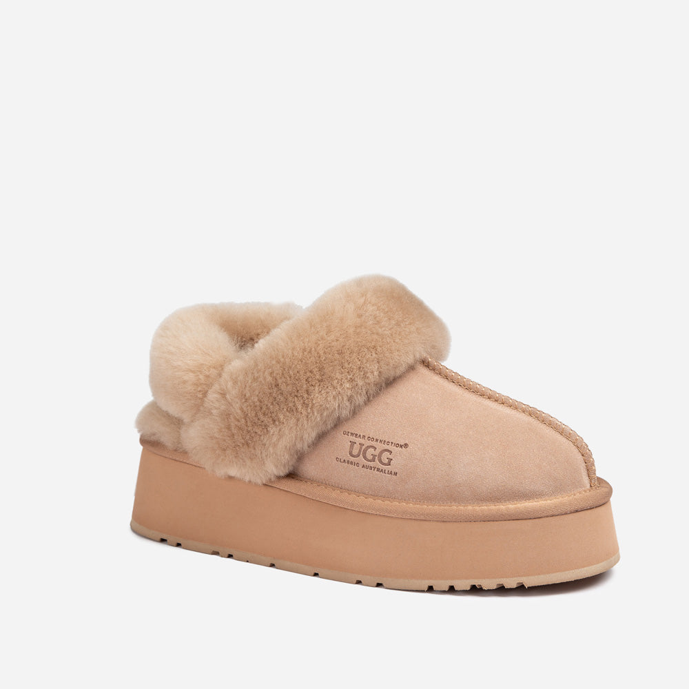 OZWEAR UGG Platform Slipper (Elastic Logo & Wool Strap) 4.5cm (Detachable Feature)(Water Resistant)