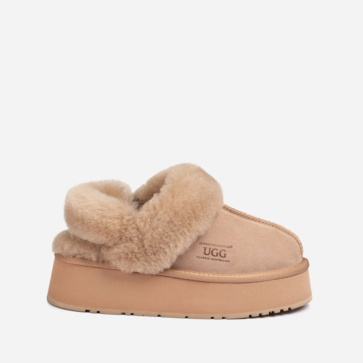OZWEAR UGG Platform Slipper (Elastic Logo & Wool Strap) 4.5cm (Detachable Feature)(Water Resistant)