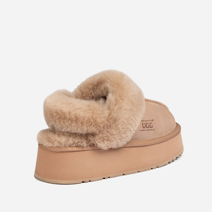 OZWEAR UGG Platform Slipper (Elastic Logo & Wool Strap) 4.5cm (Detachable Feature)(Water Resistant)