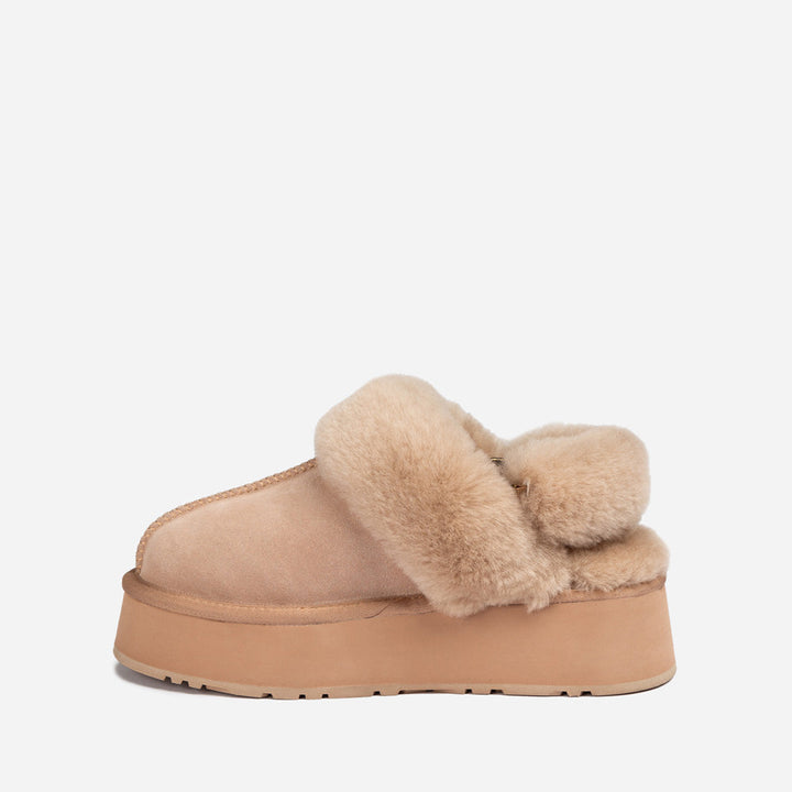 OZWEAR UGG Platform Slipper (Elastic Logo & Wool Strap) 4.5cm (Detachable Feature)(Water Resistant)