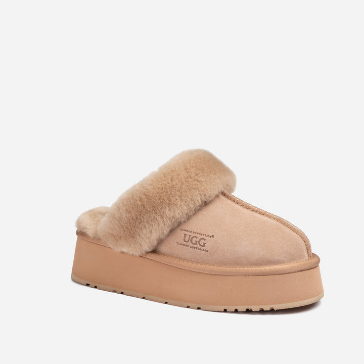 OZWEAR UGG Platform Slipper (Elastic Logo & Wool Strap) 4.5cm (Detachable Feature)(Water Resistant)