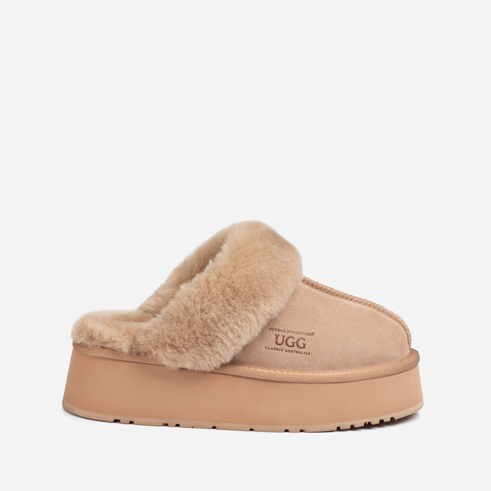 OZWEAR UGG Platform Slipper (Elastic Logo & Wool Strap) 4.5cm (Detachable Feature)(Water Resistant)
