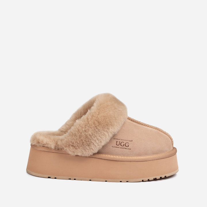 OZWEAR UGG Platform Slipper (Elastic Logo & Wool Strap) 4.5cm (Detachable Feature)(Water Resistant)