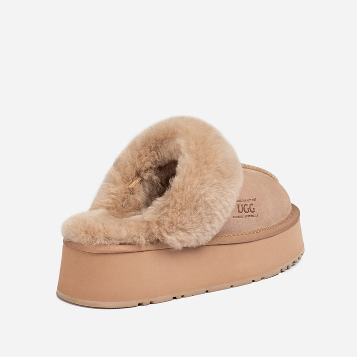 OZWEAR UGG Platform Slipper (Elastic Logo & Wool Strap) 4.5cm (Detachable Feature)(Water Resistant)
