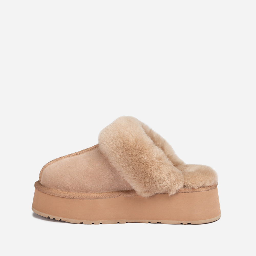 OZWEAR UGG Platform Slipper (Elastic Logo & Wool Strap) 4.5cm (Detachable Feature)(Water Resistant)