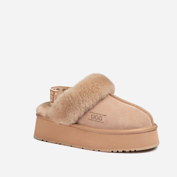 OZWEAR UGG Platform Slipper (Elastic Logo & Wool Strap) 4.5cm (Detachable Feature)(Water Resistant)