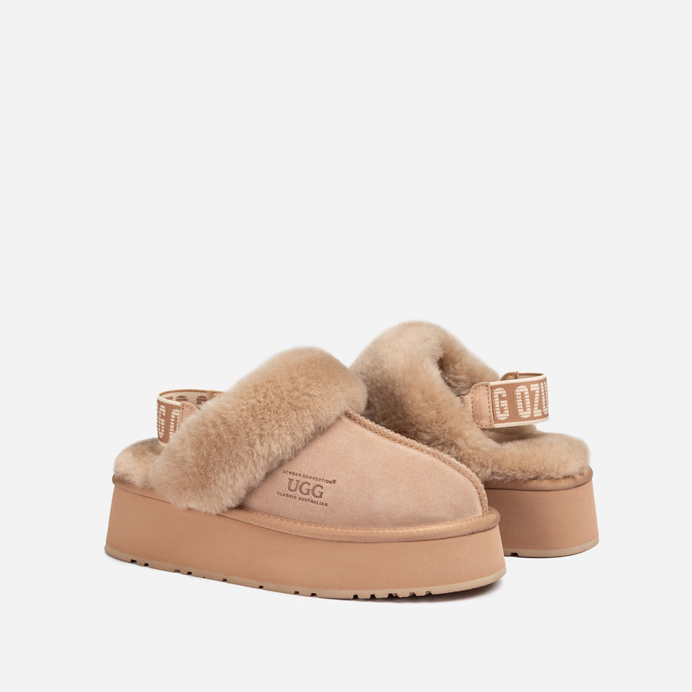 OZWEAR UGG Platform Slipper (Elastic Logo & Wool Strap) 4.5cm (Detachable Feature)(Water Resistant)
