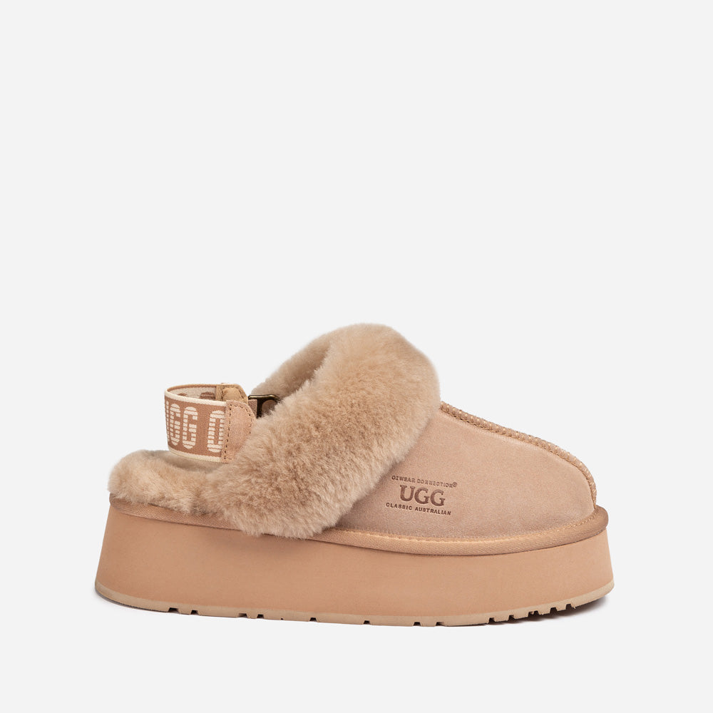 OZWEAR UGG Platform Slipper (Elastic Logo & Wool Strap) 4.5cm (Detachable Feature)(Water Resistant)