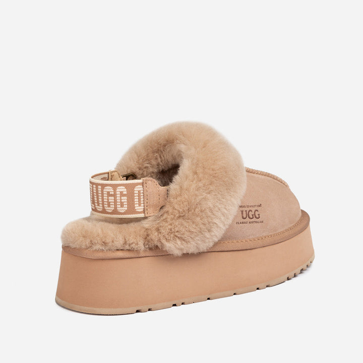 OZWEAR UGG Platform Slipper (Elastic Logo & Wool Strap) 4.5cm (Detachable Feature)(Water Resistant)