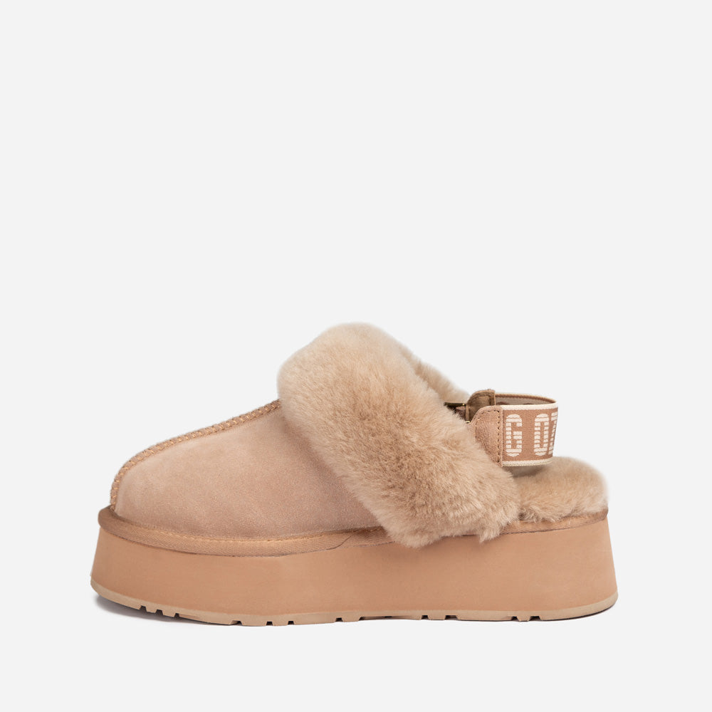 OZWEAR UGG Platform Slipper (Elastic Logo & Wool Strap) 4.5cm (Detachable Feature)(Water Resistant)