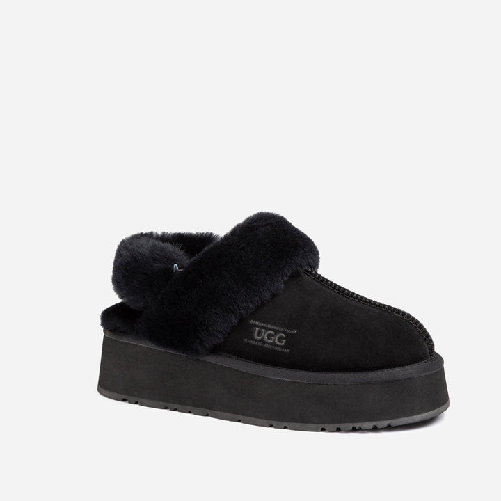 OZWEAR UGG Platform Slipper (Elastic Logo & Wool Strap) 4.5cm (Detachable Feature)(Water Resistant)