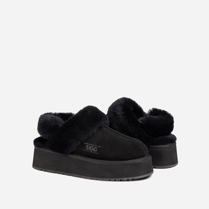OZWEAR UGG Platform Slipper (Elastic Logo & Wool Strap) 4.5cm (Detachable Feature)(Water Resistant)