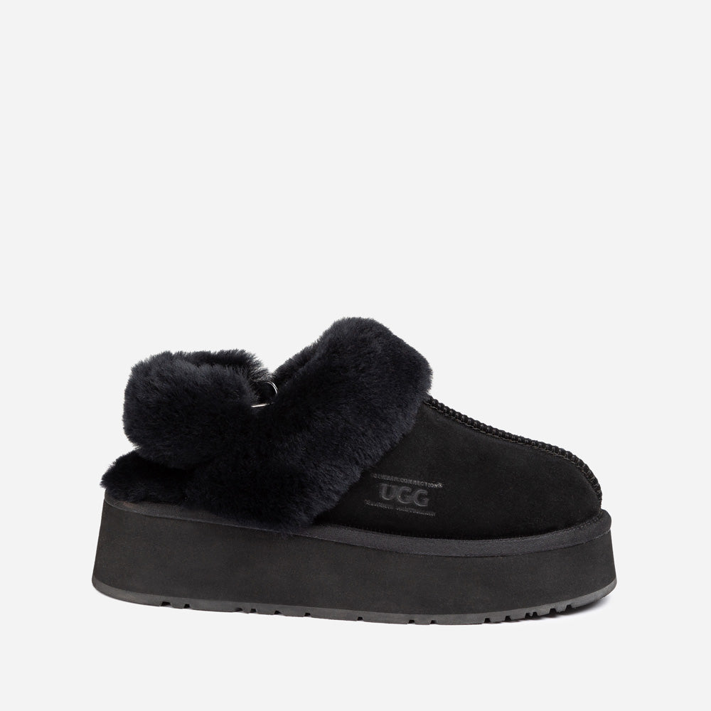 OZWEAR UGG Platform Slipper (Elastic Logo & Wool Strap) 4.5cm (Detachable Feature)(Water Resistant)