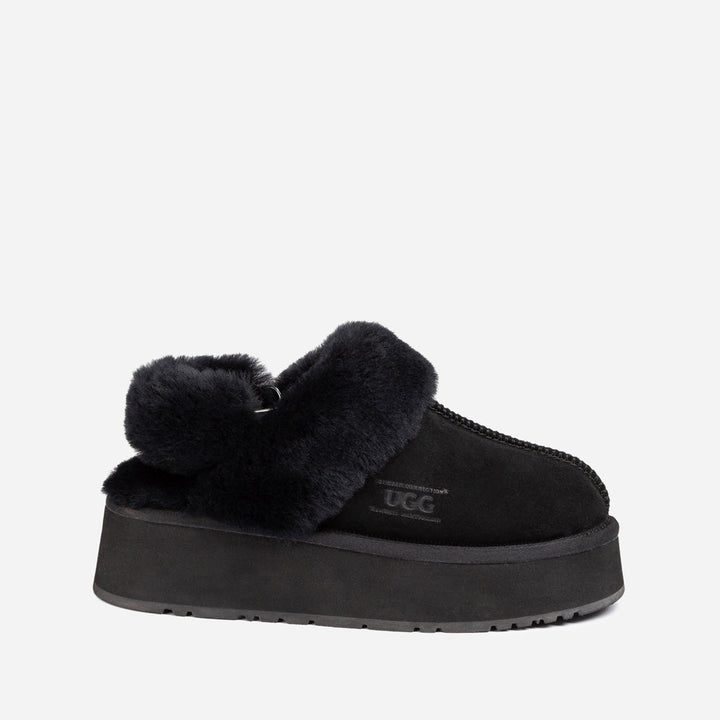 OZWEAR UGG Platform Slipper (Elastic Logo & Wool Strap) 4.5cm (Detachable Feature)(Water Resistant)