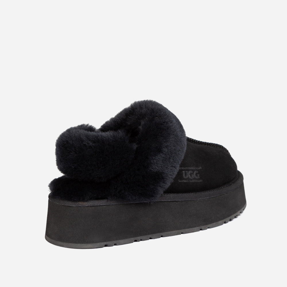OZWEAR UGG Platform Slipper (Elastic Logo & Wool Strap) 4.5cm (Detachable Feature)(Water Resistant)
