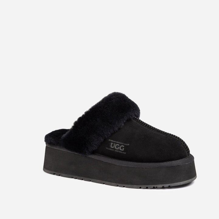 OZWEAR UGG Platform Slipper (Elastic Logo & Wool Strap) 4.5cm (Detachable Feature)(Water Resistant)