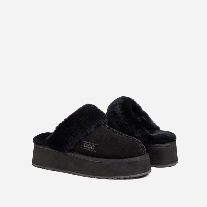 OZWEAR UGG Platform Slipper (Elastic Logo & Wool Strap) 4.5cm (Detachable Feature)(Water Resistant)