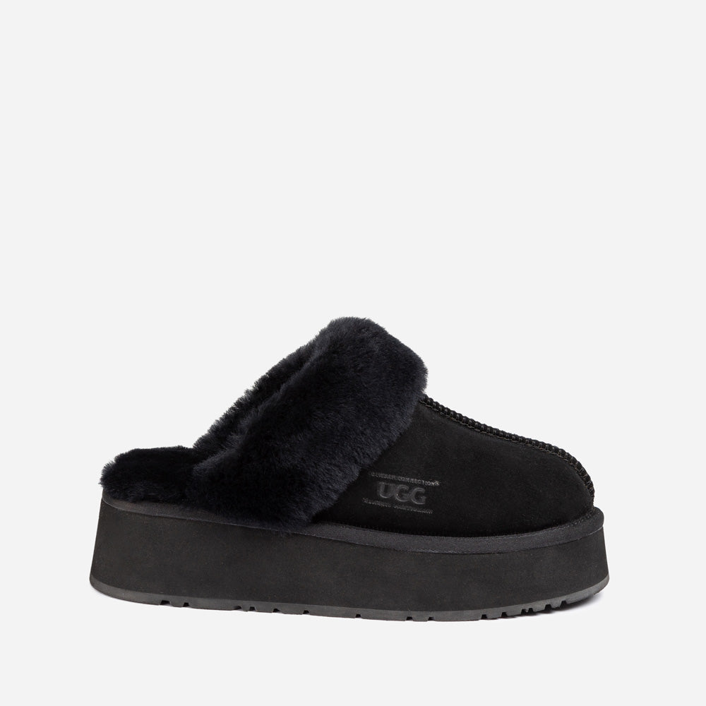 OZWEAR UGG Platform Slipper (Elastic Logo & Wool Strap) 4.5cm (Detachable Feature)(Water Resistant)