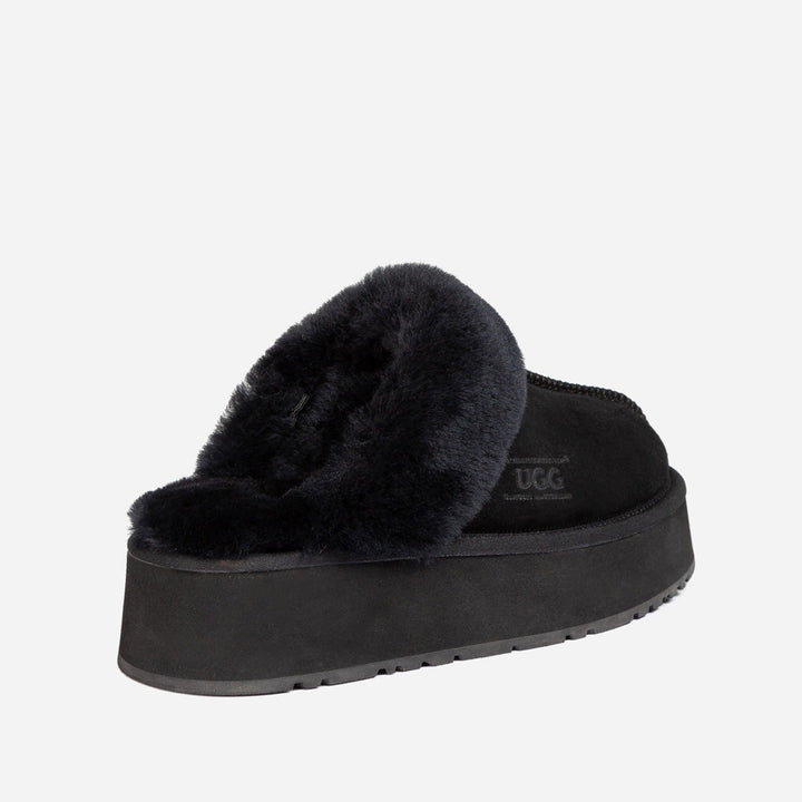 OZWEAR UGG Platform Slipper (Elastic Logo & Wool Strap) 4.5cm (Detachable Feature)(Water Resistant)