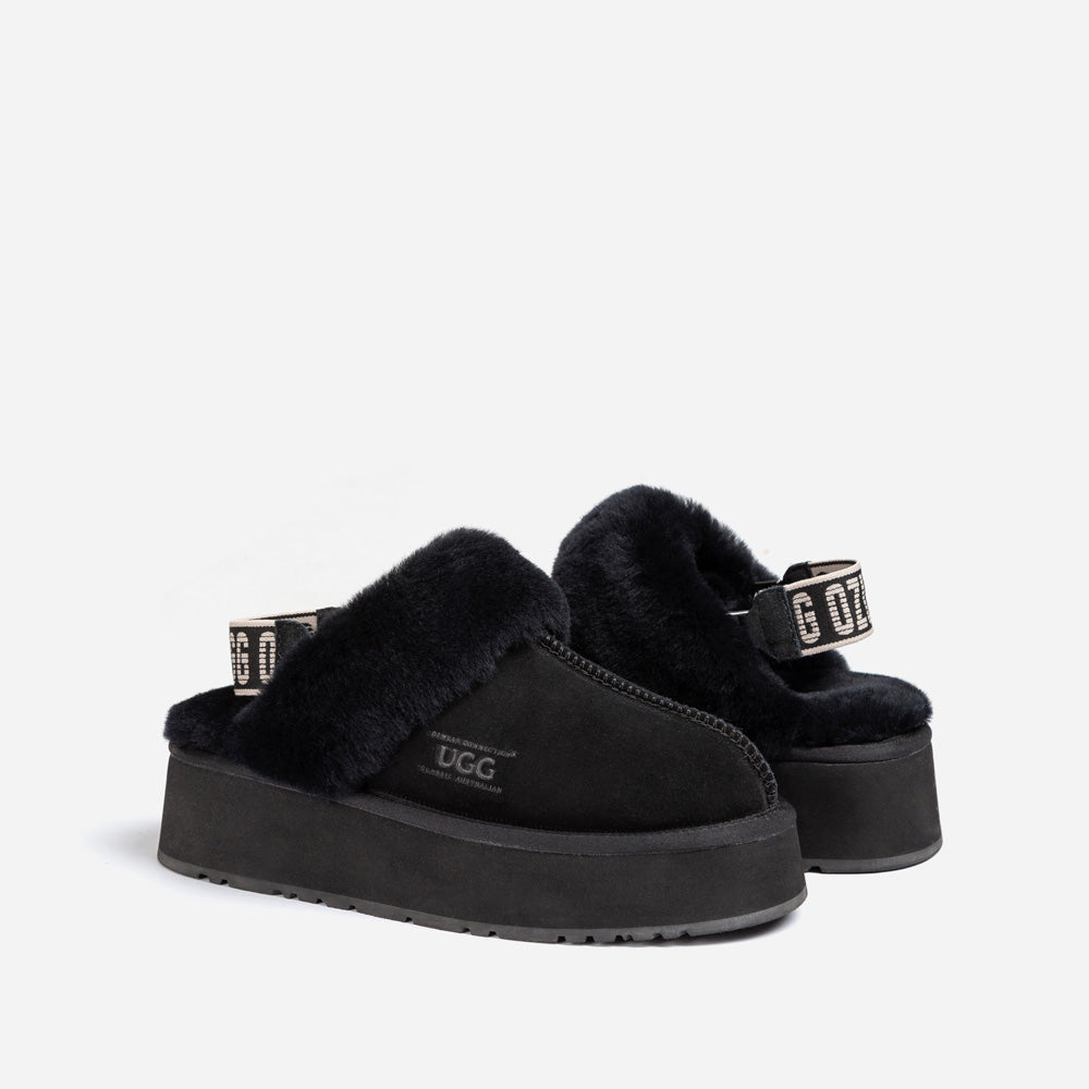 OZWEAR UGG Platform Slipper (Elastic Logo & Wool Strap) 4.5cm (Detachable Feature)(Water Resistant)
