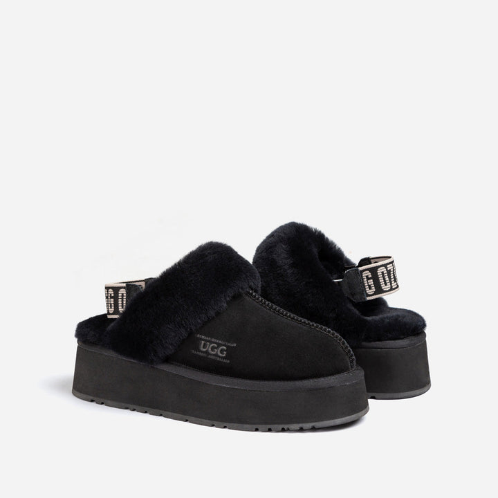 OZWEAR UGG Platform Slipper (Elastic Logo & Wool Strap) 4.5cm (Detachable Feature)(Water Resistant)