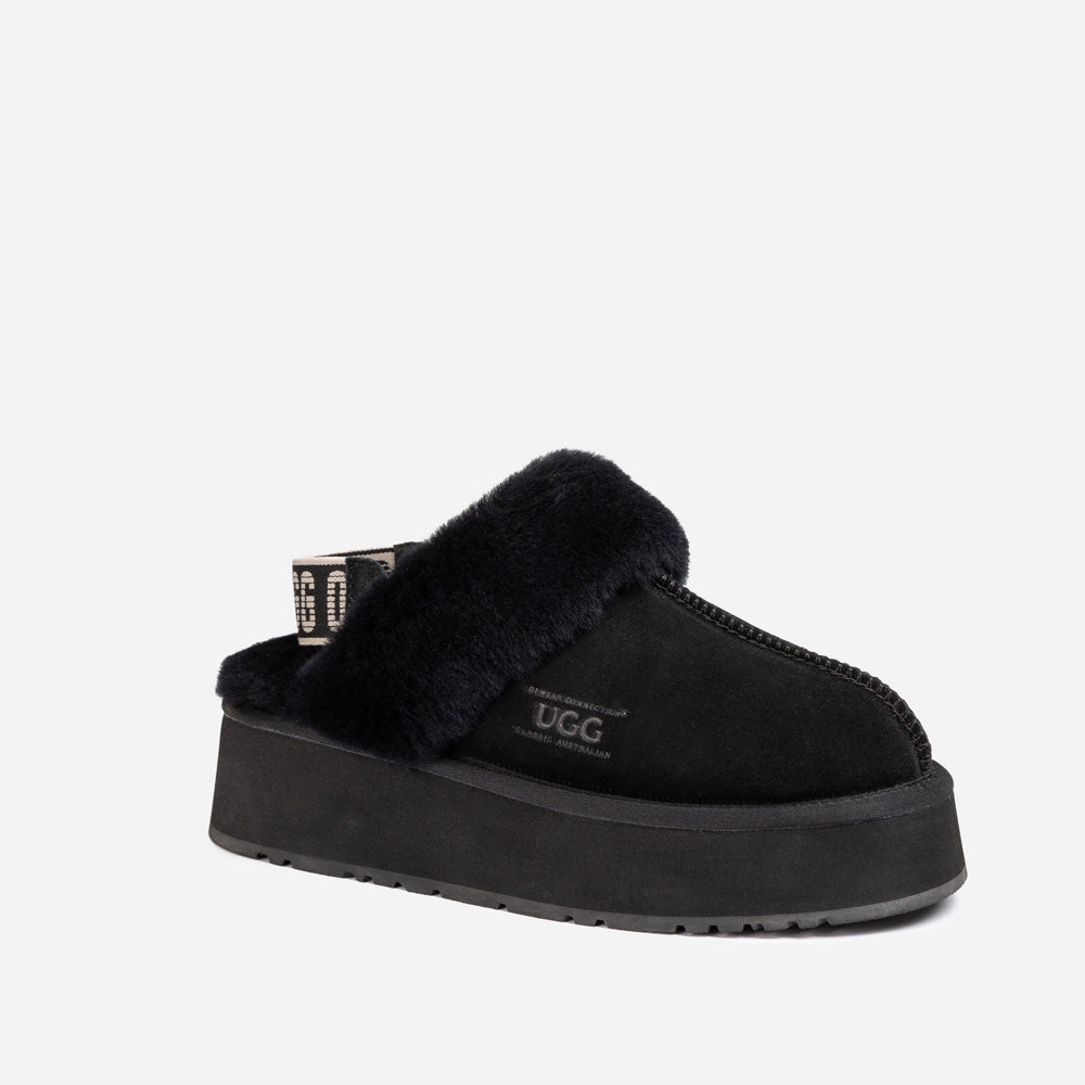OZWEAR UGG Platform Slipper (Elastic Logo & Wool Strap) 4.5cm (Detachable Feature)(Water Resistant)