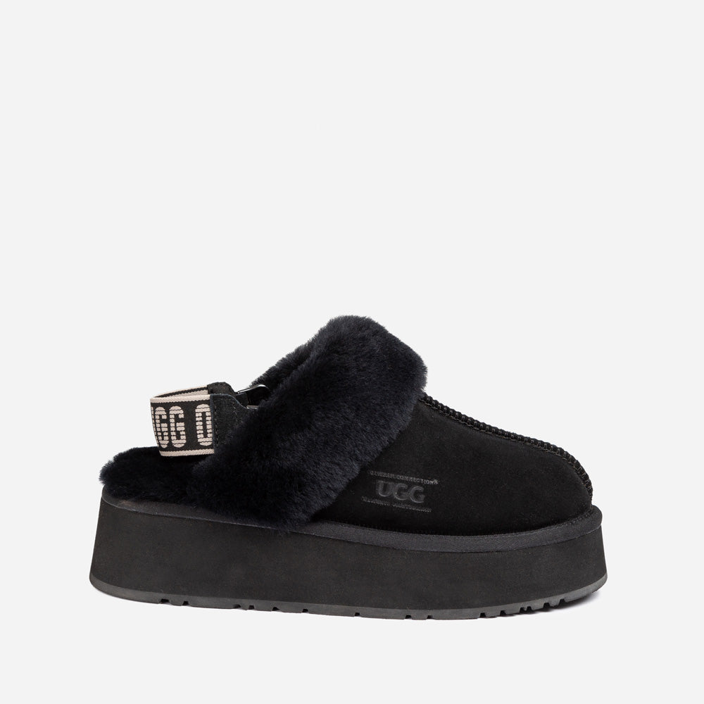 OZWEAR UGG Platform Slipper (Elastic Logo & Wool Strap) 4.5cm (Detachable Feature)(Water Resistant)