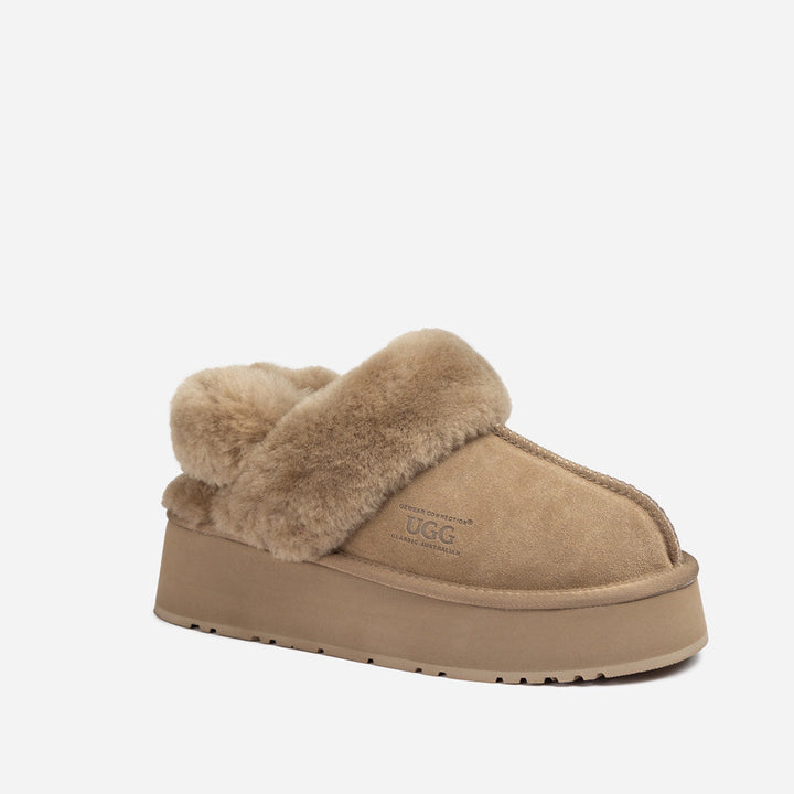 OZWEAR UGG Platform Slipper (Elastic Logo & Wool Strap) 4.5cm (Detachable Feature)(Water Resistant)