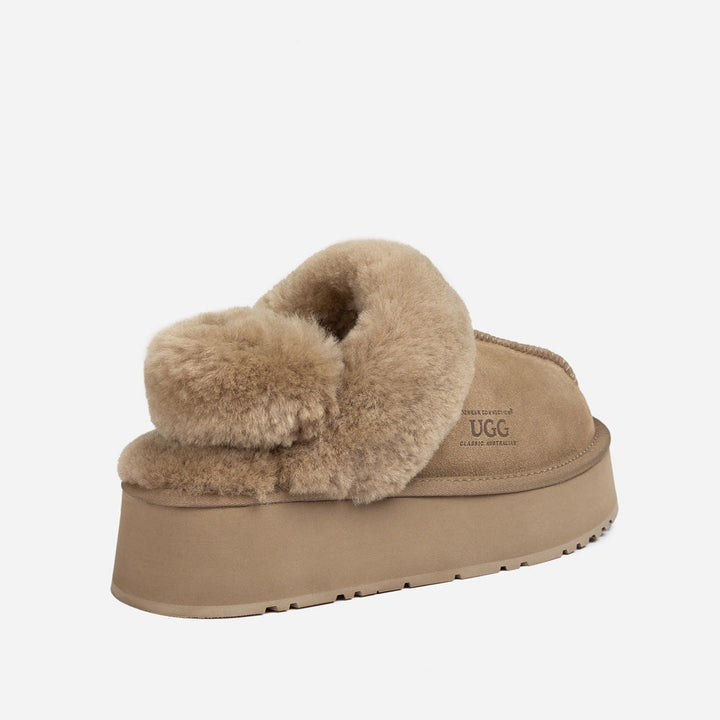 OZWEAR UGG Platform Slipper (Elastic Logo & Wool Strap) 4.5cm (Detachable Feature)(Water Resistant)