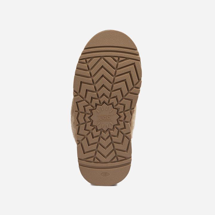 OZWEAR UGG Platform Slipper (Elastic Logo & Wool Strap) 4.5cm (Detachable Feature)(Water Resistant)