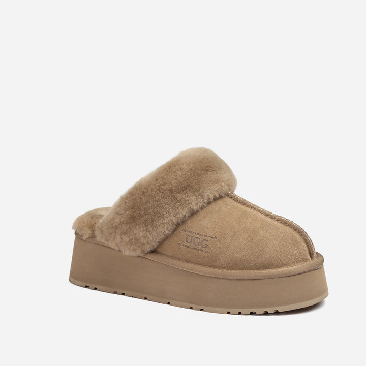 OZWEAR UGG Platform Slipper (Elastic Logo & Wool Strap) 4.5cm (Detachable Feature)(Water Resistant)