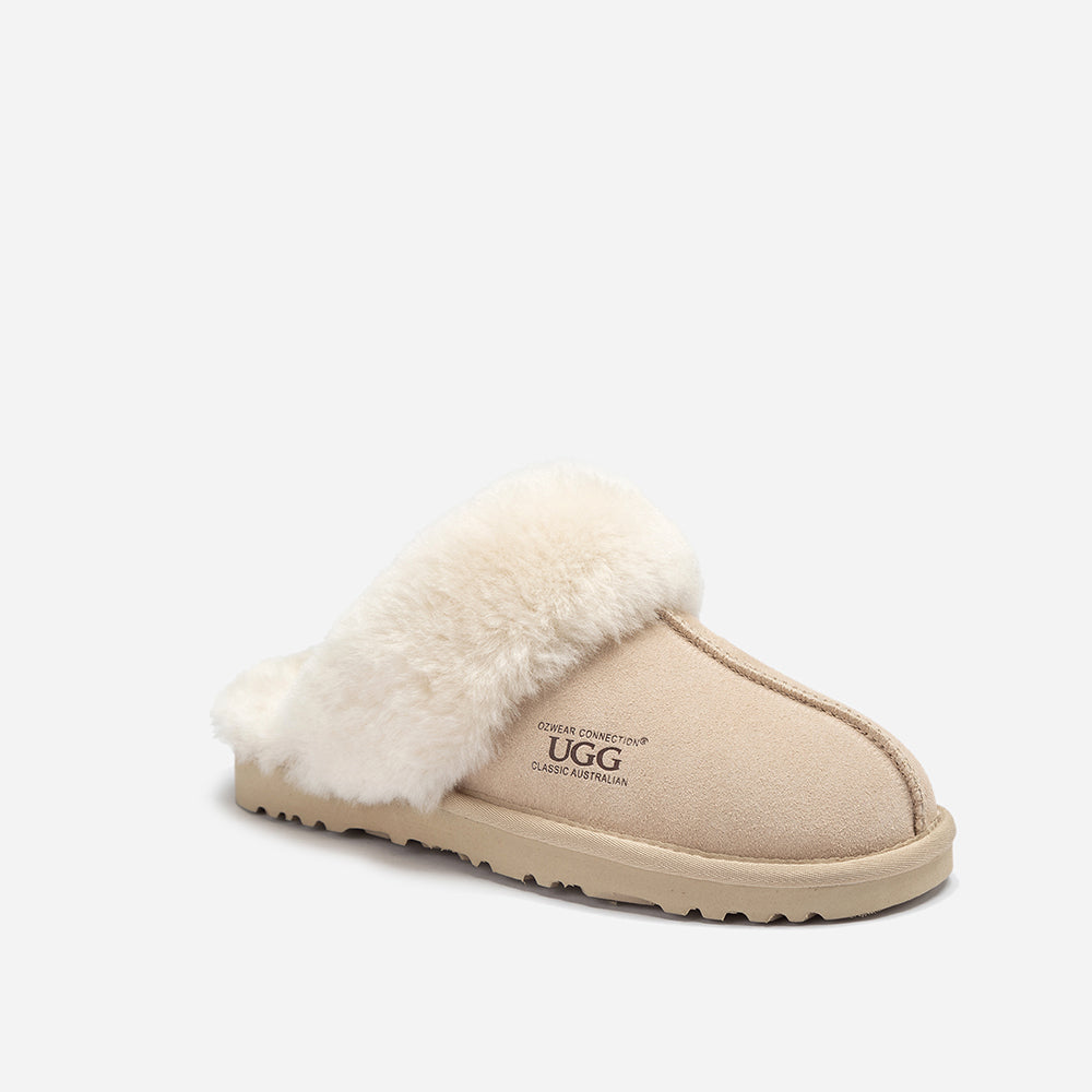 OZWEAR UGG Slippers Premium Australia Sheepskin Unisex Scuffete Suede (Unisex Cow Suede)
