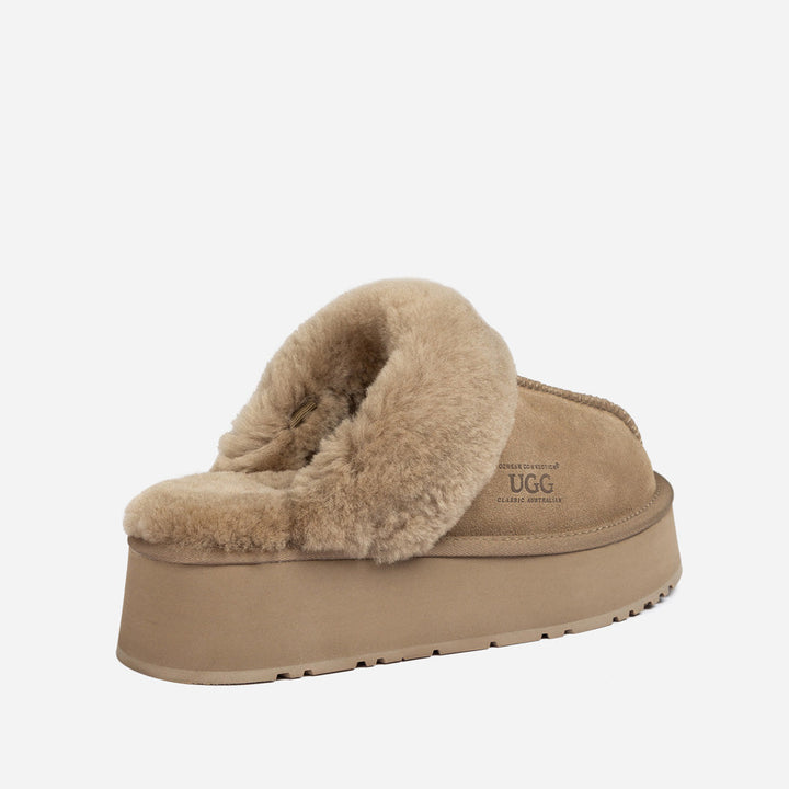OZWEAR UGG Platform Slipper (Elastic Logo & Wool Strap) 4.5cm (Detachable Feature)(Water Resistant)